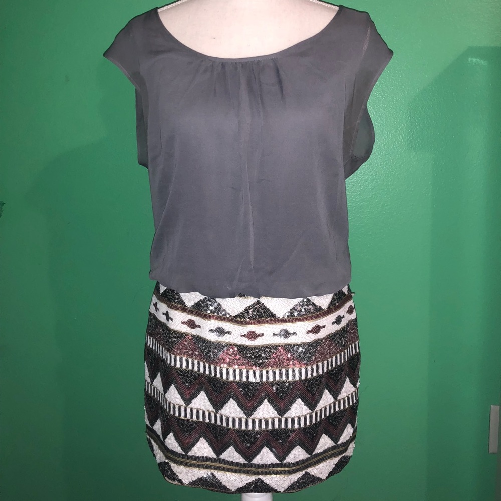 Gray dress with sequin skirt